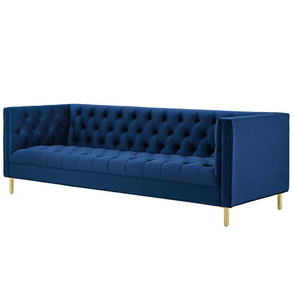 Delight Tufted Button Performance Velvet Sofa, Velvet Fabric Metal Steel, Navy Blue, 17407