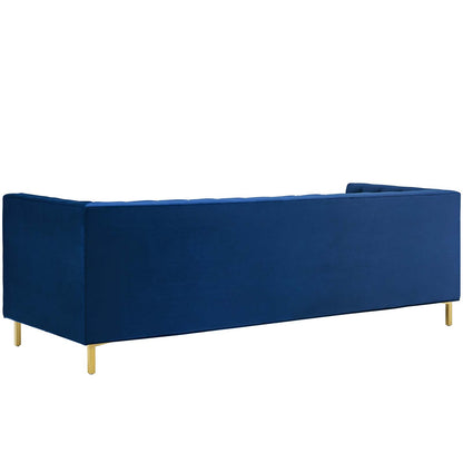 Delight Tufted Button Performance Velvet Sofa, Velvet Fabric Metal Steel, Navy Blue, 17407