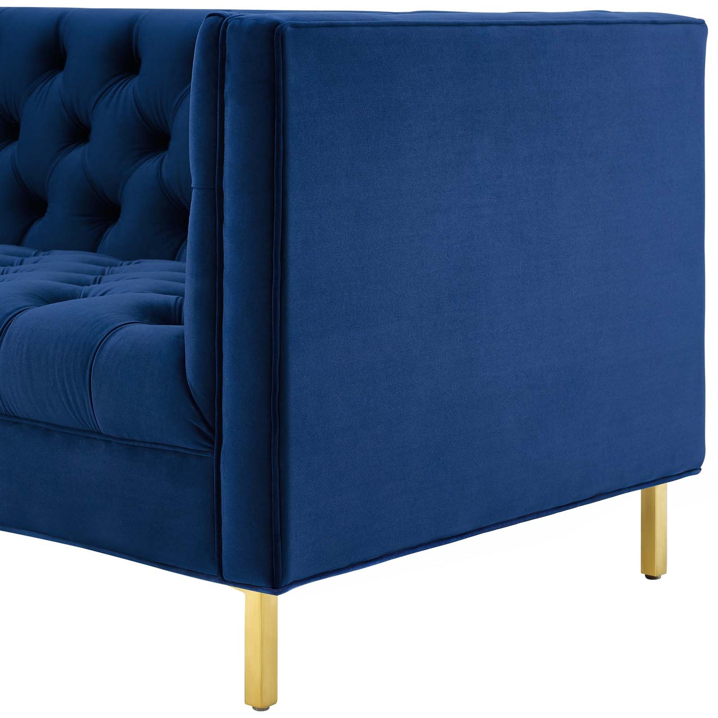 Delight Tufted Button Performance Velvet Sofa, Velvet Fabric Metal Steel, Navy Blue, 17407