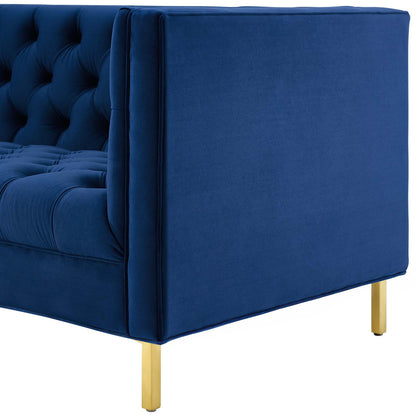 Delight Tufted Button Performance Velvet Sofa, Velvet Fabric Metal Steel, Navy Blue, 17407