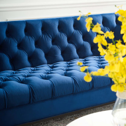Delight Tufted Button Performance Velvet Sofa, Velvet Fabric Metal Steel, Navy Blue, 17407