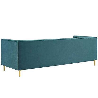 Delight Tufted Button Performance Velvet Sofa, Velvet Fabric Metal Steel, Blue, 17408