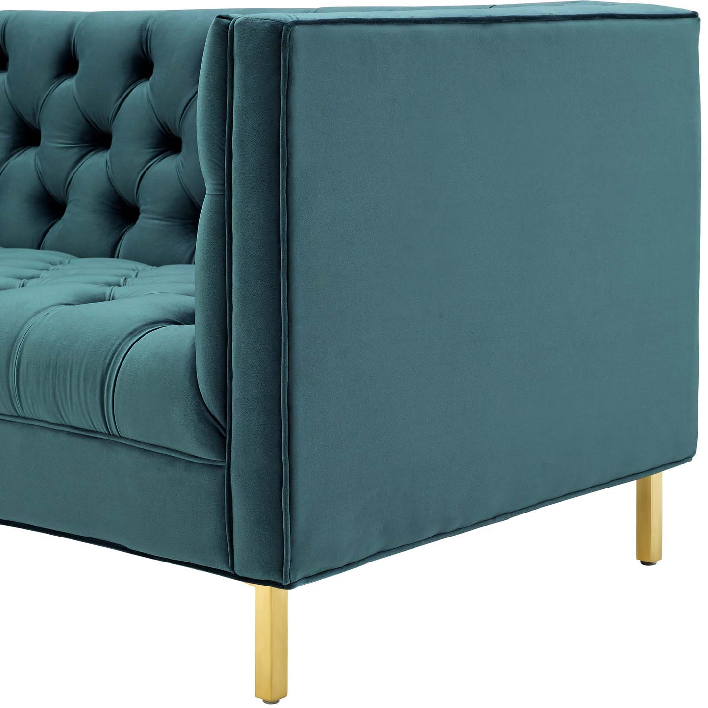 Delight Tufted Button Performance Velvet Sofa, Velvet Fabric Metal Steel, Blue, 17408