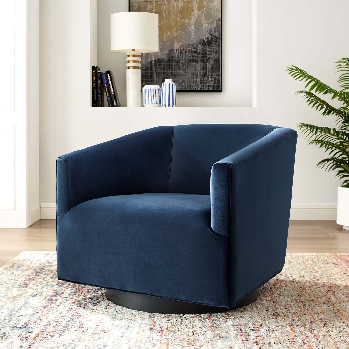 Twist Accent Lounge Performance Velvet Swivel Chair, Velvet Fabric, Navy Blue, 17410