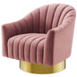 Buoyant Vertical Channel Tufted Accent Lounge Performance Velvet Swivel Chair, Velvet Fabric Metal Steel, Pink, 17419