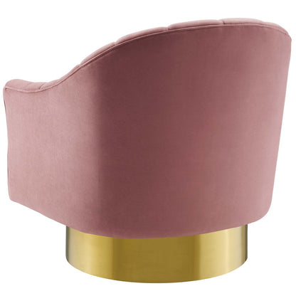 Buoyant Vertical Channel Tufted Accent Lounge Performance Velvet Swivel Chair, Velvet Fabric Metal Steel, Pink, 17419