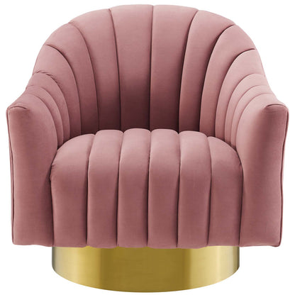 Buoyant Vertical Channel Tufted Accent Lounge Performance Velvet Swivel Chair, Velvet Fabric Metal Steel, Pink, 17419
