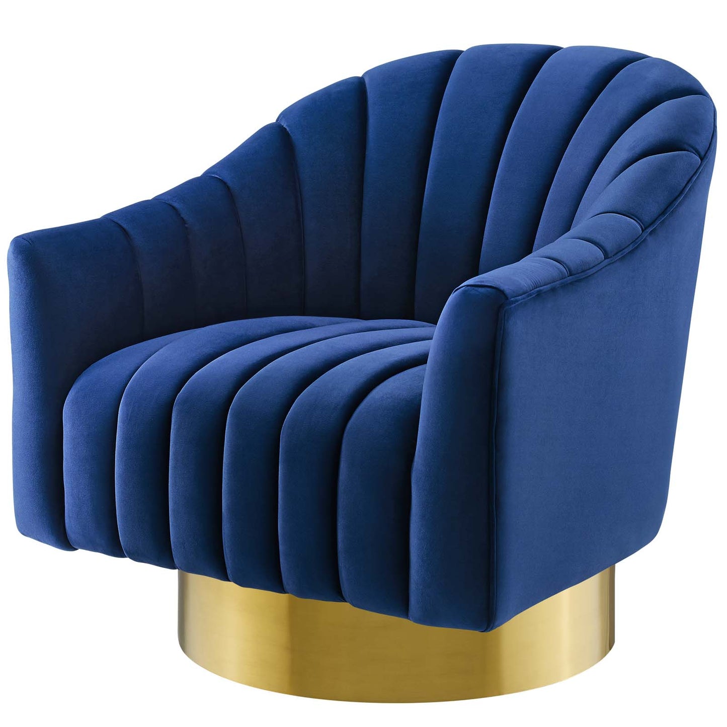 Buoyant Vertical Channel Tufted Accent Lounge Performance Velvet Swivel Chair, Velvet Fabric Metal Steel, Navy Blue, 17421