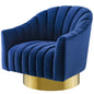 Buoyant Vertical Channel Tufted Accent Lounge Performance Velvet Swivel Chair, Velvet Fabric Metal Steel, Navy Blue, 17421