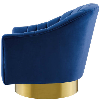 Buoyant Vertical Channel Tufted Accent Lounge Performance Velvet Swivel Chair, Velvet Fabric Metal Steel, Navy Blue, 17421