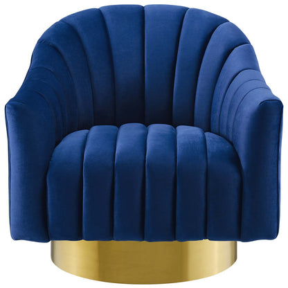 Buoyant Vertical Channel Tufted Accent Lounge Performance Velvet Swivel Chair, Velvet Fabric Metal Steel, Navy Blue, 17421
