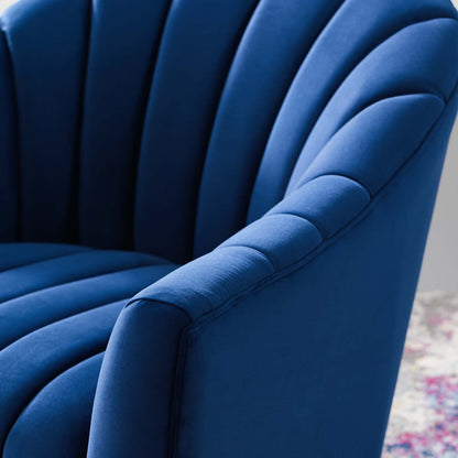 Buoyant Vertical Channel Tufted Accent Lounge Performance Velvet Swivel Chair, Velvet Fabric Metal Steel, Navy Blue, 17421
