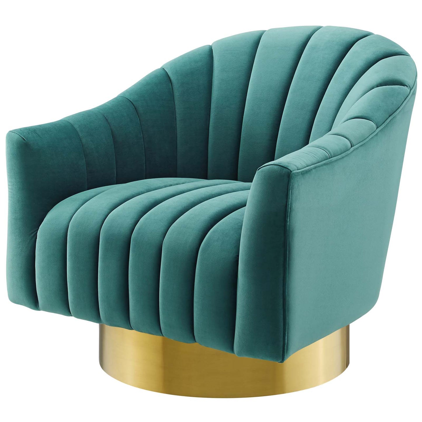 Buoyant Vertical Channel Tufted Accent Lounge Performance Velvet Swivel Chair, Velvet Fabric Metal Steel, Aqua Blue, 17422