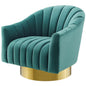 Buoyant Vertical Channel Tufted Accent Lounge Performance Velvet Swivel Chair, Velvet Fabric Metal Steel, Aqua Blue, 17422