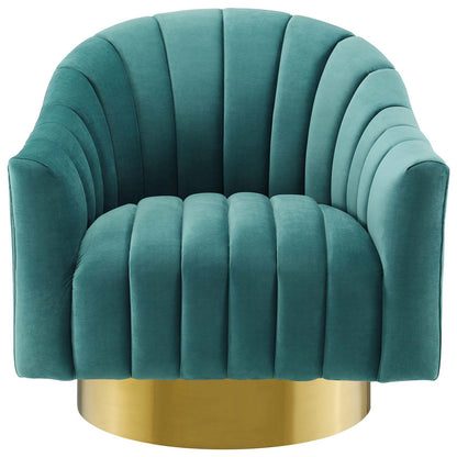 Buoyant Vertical Channel Tufted Accent Lounge Performance Velvet Swivel Chair, Velvet Fabric Metal Steel, Aqua Blue, 17422