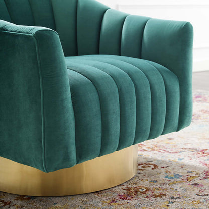 Buoyant Vertical Channel Tufted Accent Lounge Performance Velvet Swivel Chair, Velvet Fabric Metal Steel, Aqua Blue, 17422