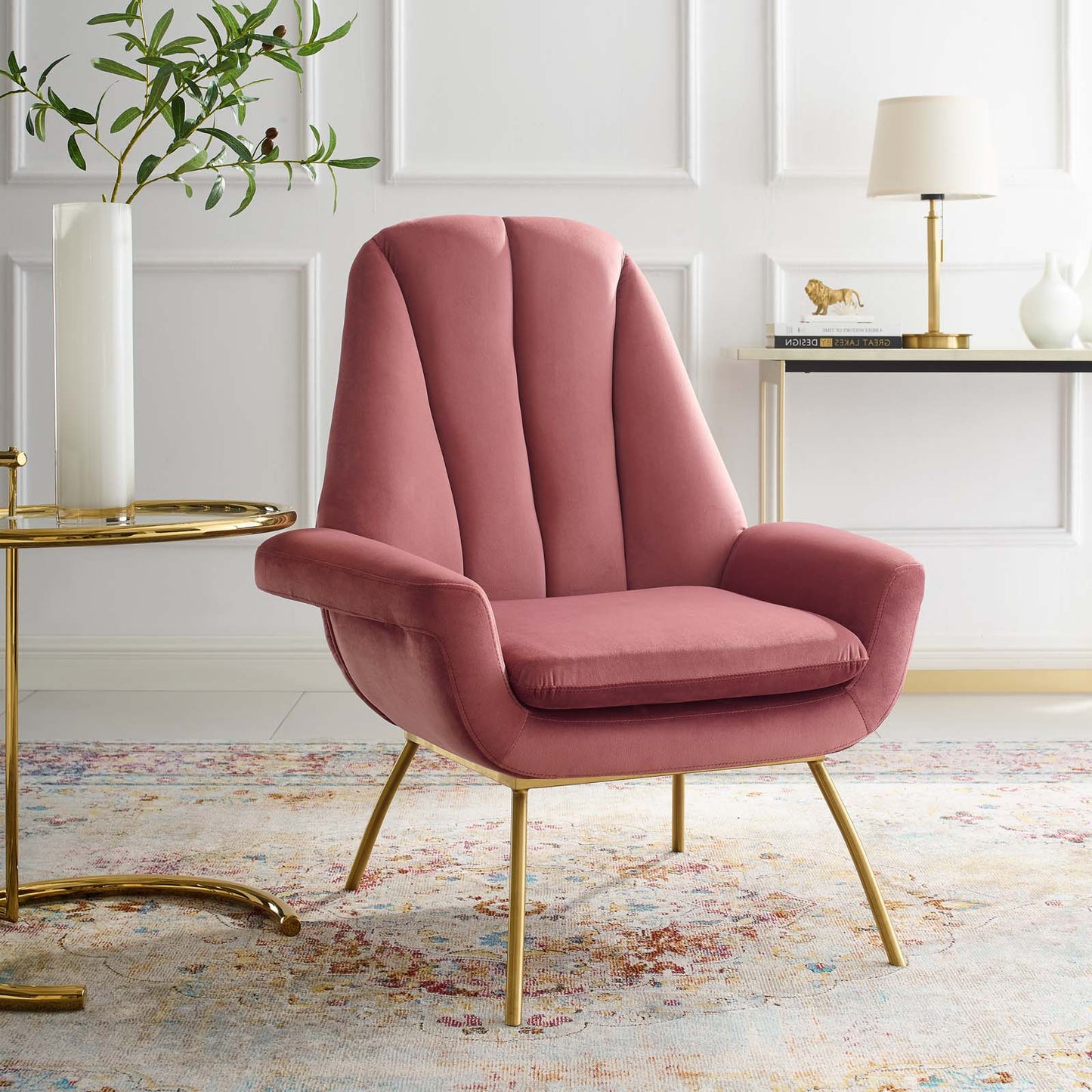 Summit Accent Performance Velvet Armchair, Velvet Fabric Metal Steel, Pink, 17423