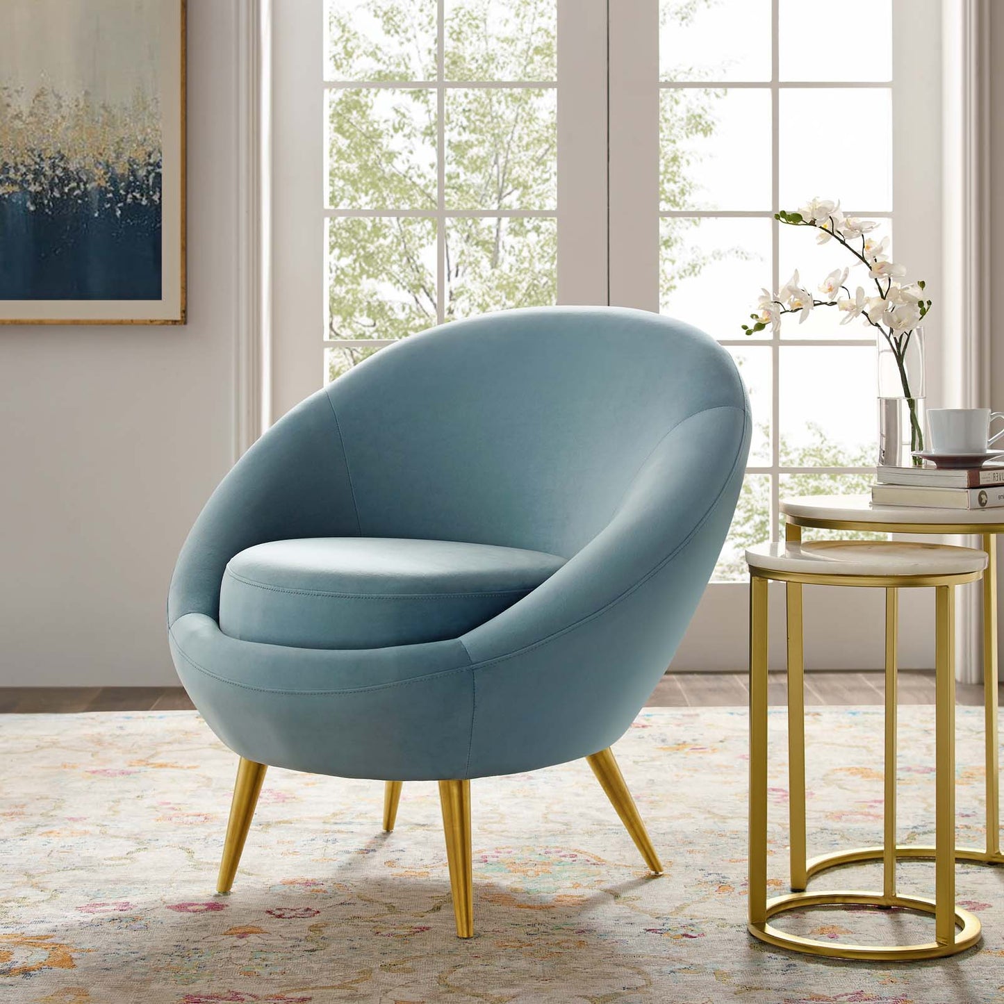 Circuit Performance Velvet Accent Chair, Velvet Fabric Metal Steel, Light Blue, 17425