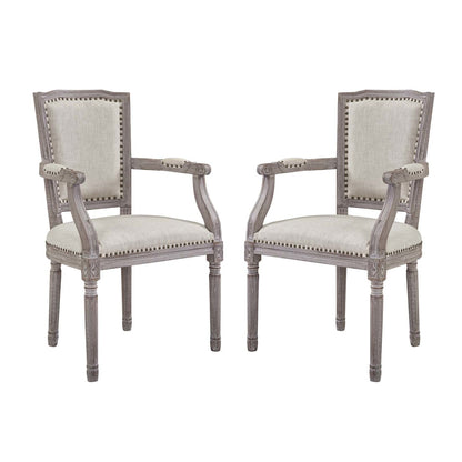 Penchant Dining Armchair Upholstered Fabric Set of 2, Fabric Wood Copper Nail Rivet, Beige 15416