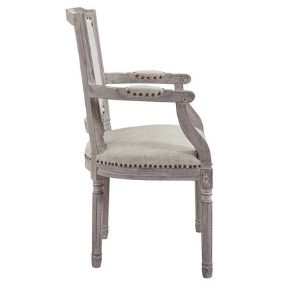 Penchant Dining Armchair Upholstered Fabric Set of 2, Fabric Wood Copper Nail Rivet, Beige 15416