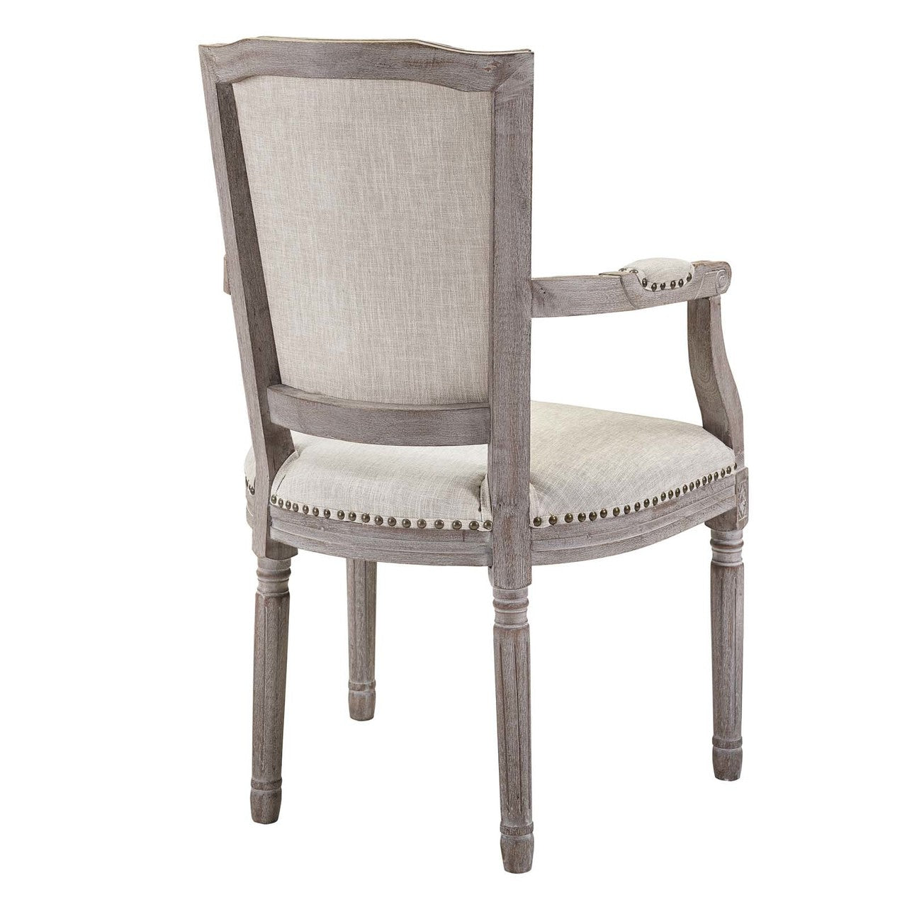Penchant Dining Armchair Upholstered Fabric Set of 2, Fabric Wood Copper Nail Rivet, Beige 15416