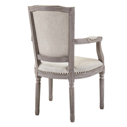 Penchant Dining Armchair Upholstered Fabric Set of 2, Fabric Wood Copper Nail Rivet, Beige 15416