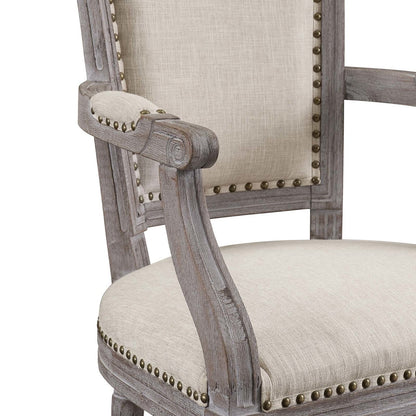 Penchant Dining Armchair Upholstered Fabric Set of 2, Fabric Wood Copper Nail Rivet, Beige 15416