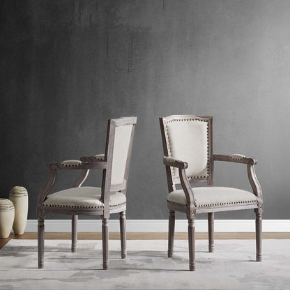 Penchant Dining Armchair Upholstered Fabric Set of 2, Fabric Wood Copper Nail Rivet, Beige 15416