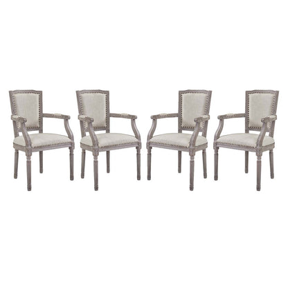 Penchant Dining Armchair Upholstered Fabric Set of 4, Fabric Wood Copper Nail Rivet, Beige 15793