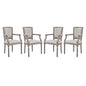 Penchant Dining Armchair Upholstered Fabric Set of 4, Fabric Wood Copper Nail Rivet, Beige 15793