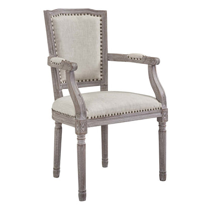 Penchant Dining Armchair Upholstered Fabric Set of 4, Fabric Wood Copper Nail Rivet, Beige 15793