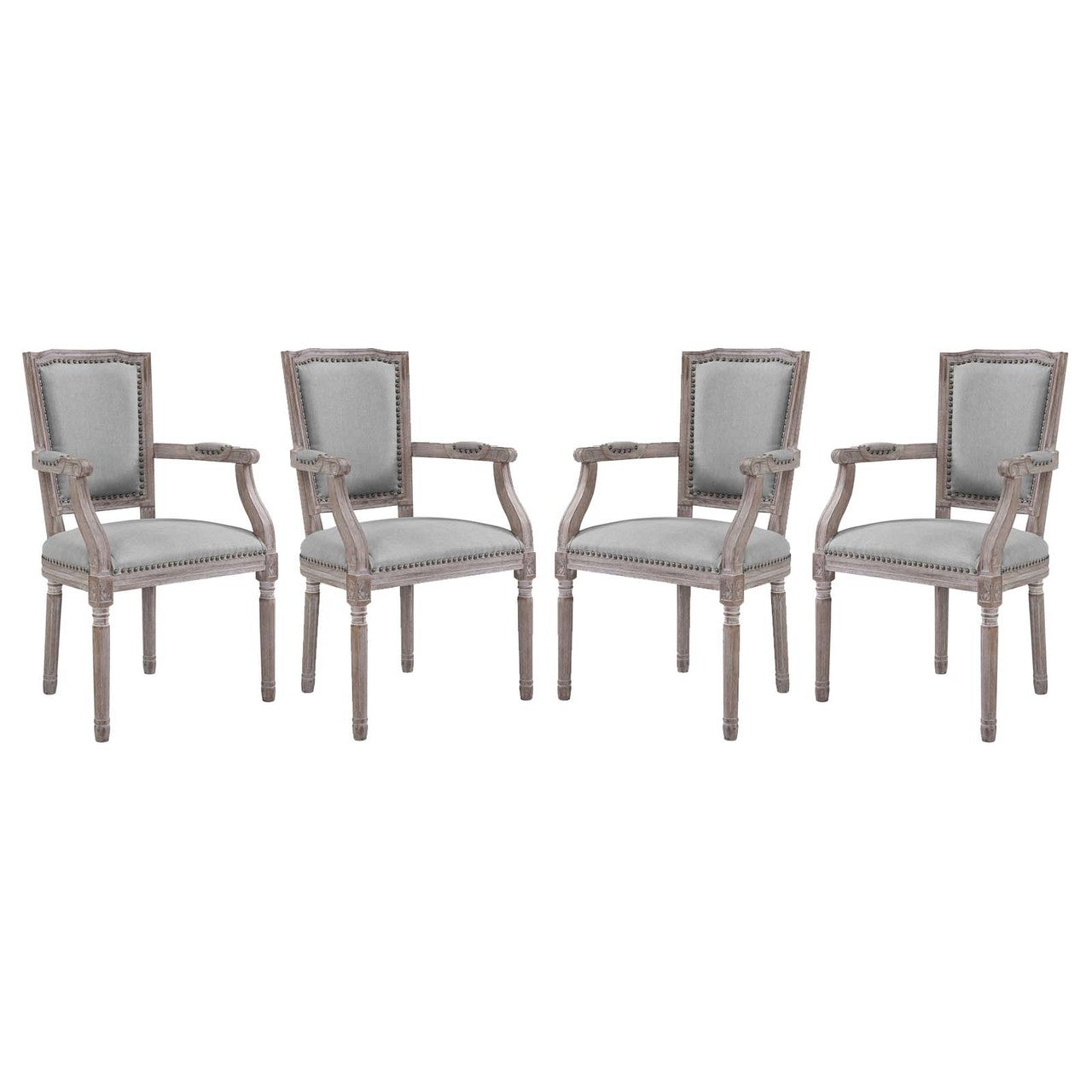 Penchant Dining Armchair Upholstered Fabric Set of 4, Fabric Wood Nail Rivet, Light Grey Gray 15794