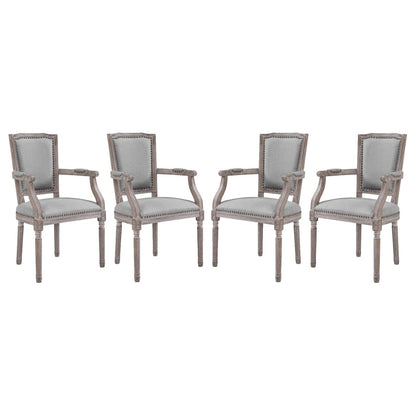 Penchant Dining Armchair Upholstered Fabric Set of 4, Fabric Wood Nail Rivet, Light Grey Gray 15794