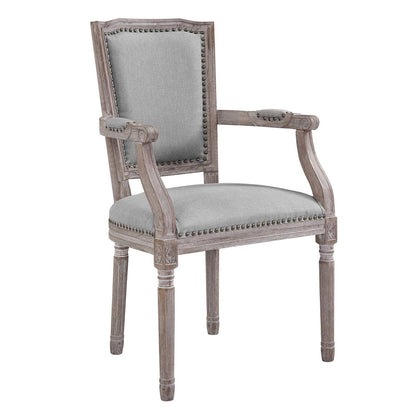 Penchant Dining Armchair Upholstered Fabric Set of 4, Fabric Wood Nail Rivet, Light Grey Gray 15794