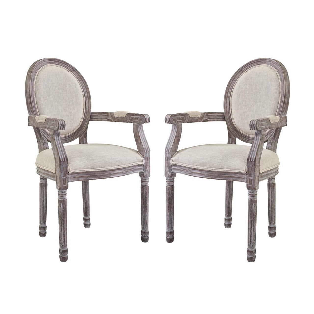 Emanate Dining Armchair Upholstered Fabric Set of 2, Fabric Wood, Beige 15418