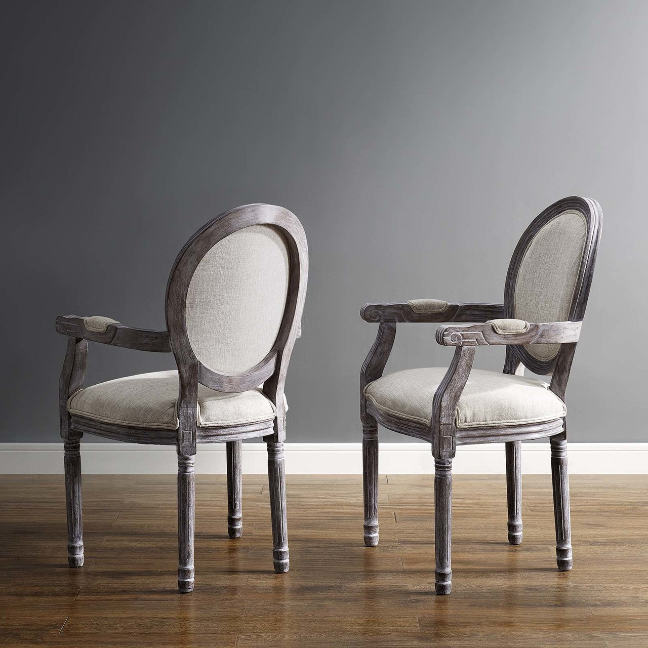 Emanate Dining Armchair Upholstered Fabric Set of 2, Fabric Wood, Beige 15418