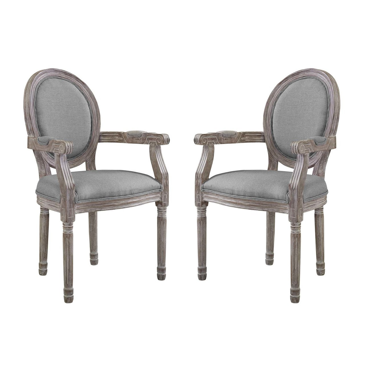 Emanate Dining Armchair Upholstered Fabric Set of 2, Fabric Wood, Light Grey Gray 15419