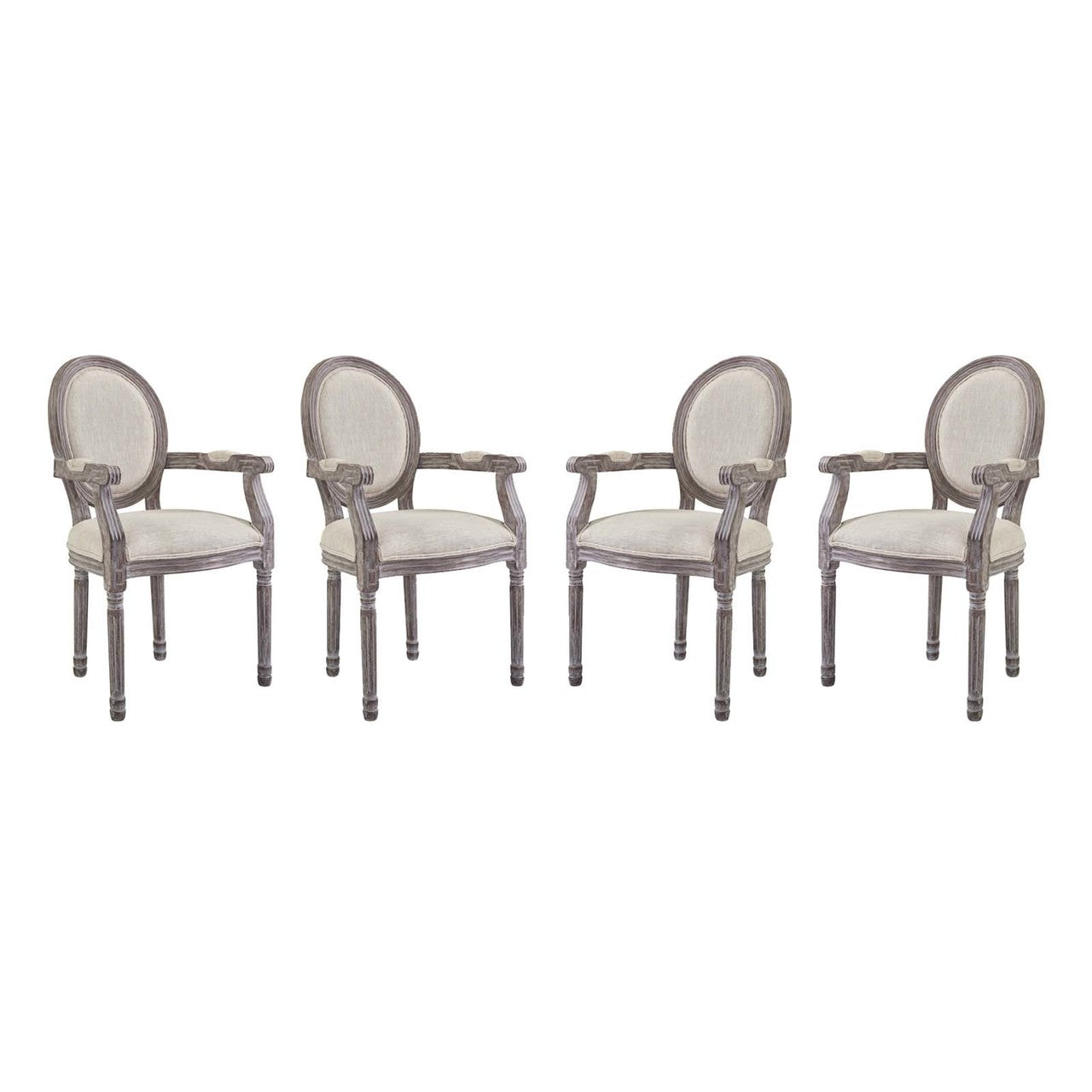 Emanate Dining Armchair Upholstered Fabric Set of 4, Fabric Wood, Beige 15796