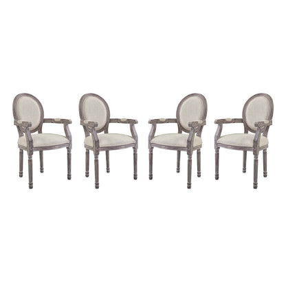 Emanate Dining Armchair Upholstered Fabric Set of 4, Fabric Wood, Beige 15796