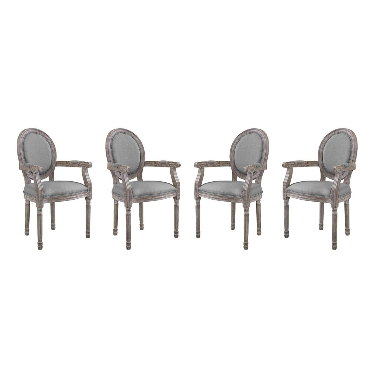 Emanate Dining Armchair Upholstered Fabric Set of 4, Fabric Wood, Light Grey Gray 15797