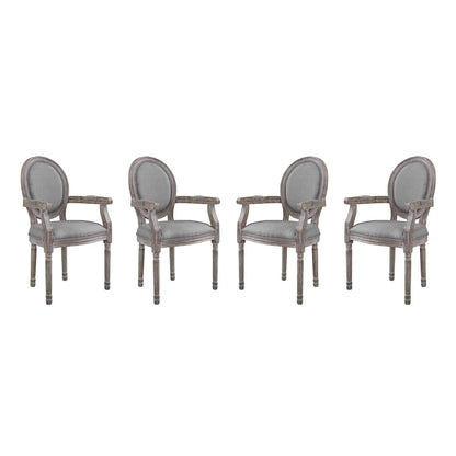 Emanate Dining Armchair Upholstered Fabric Set of 4, Fabric Wood, Light Grey Gray 15797