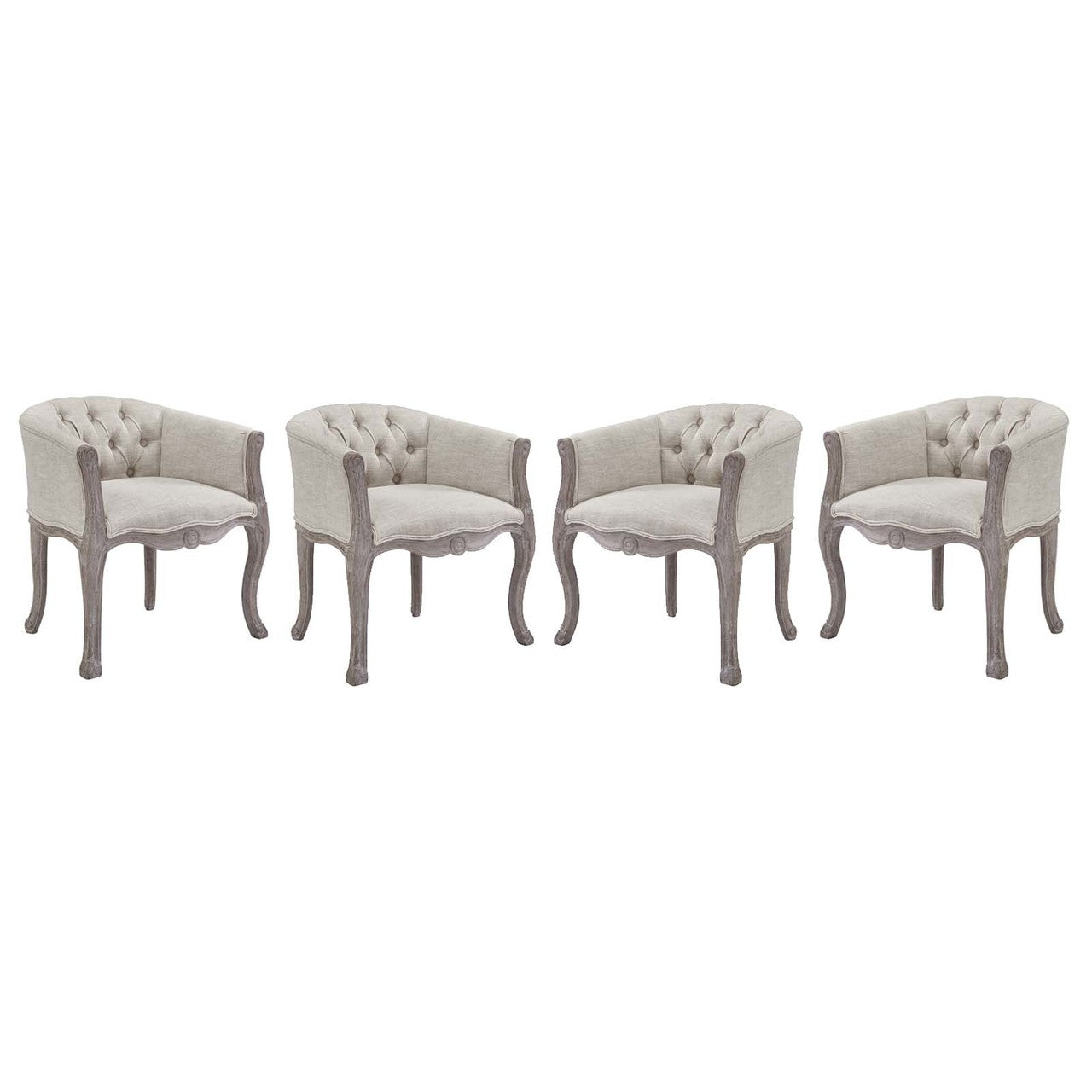 Crown Dining Armchair Upholstered Fabric Set of 4, Fabric Wood, Beige 15800