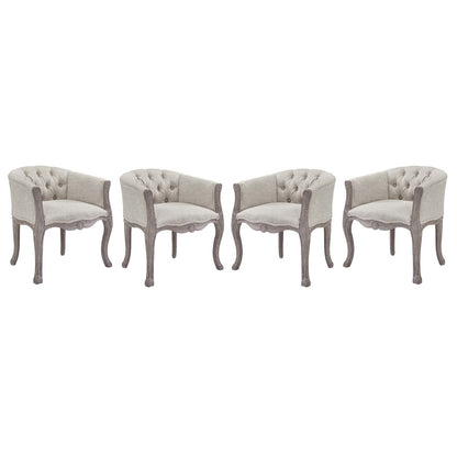 Crown Dining Armchair Upholstered Fabric Set of 4, Fabric Wood, Beige 15800