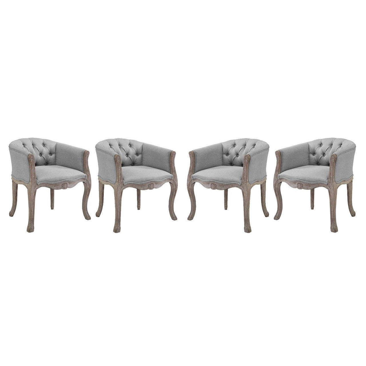 Crown Dining Armchair Upholstered Fabric Set of 4, Fabric Wood, Light Grey Gray 15801