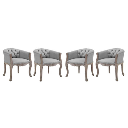 Crown Dining Armchair Upholstered Fabric Set of 4, Fabric Wood, Light Grey Gray 15801