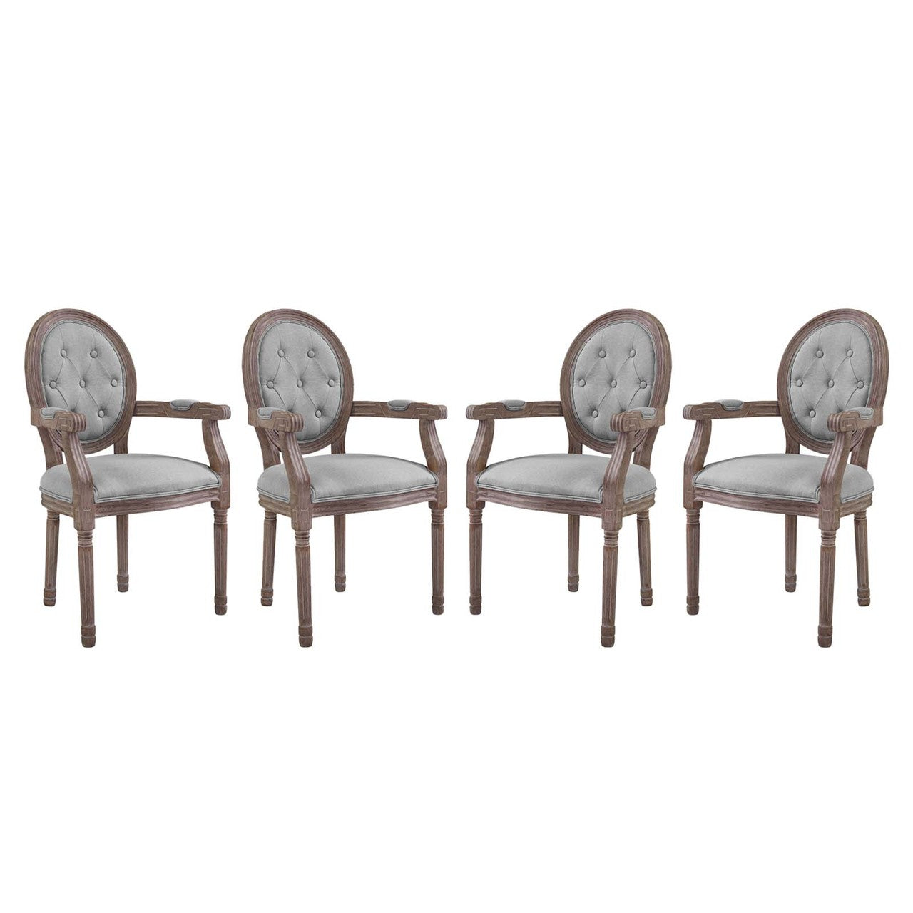 Arise Dining Armchair Upholstered Fabric Set of 4, Fabric Wood, Light Grey Gray 15805