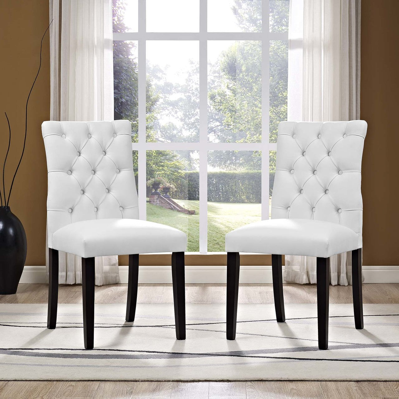 Duchess Dining Chair Vinyl Set of 2, Faux Vinyl Leather, White 15423