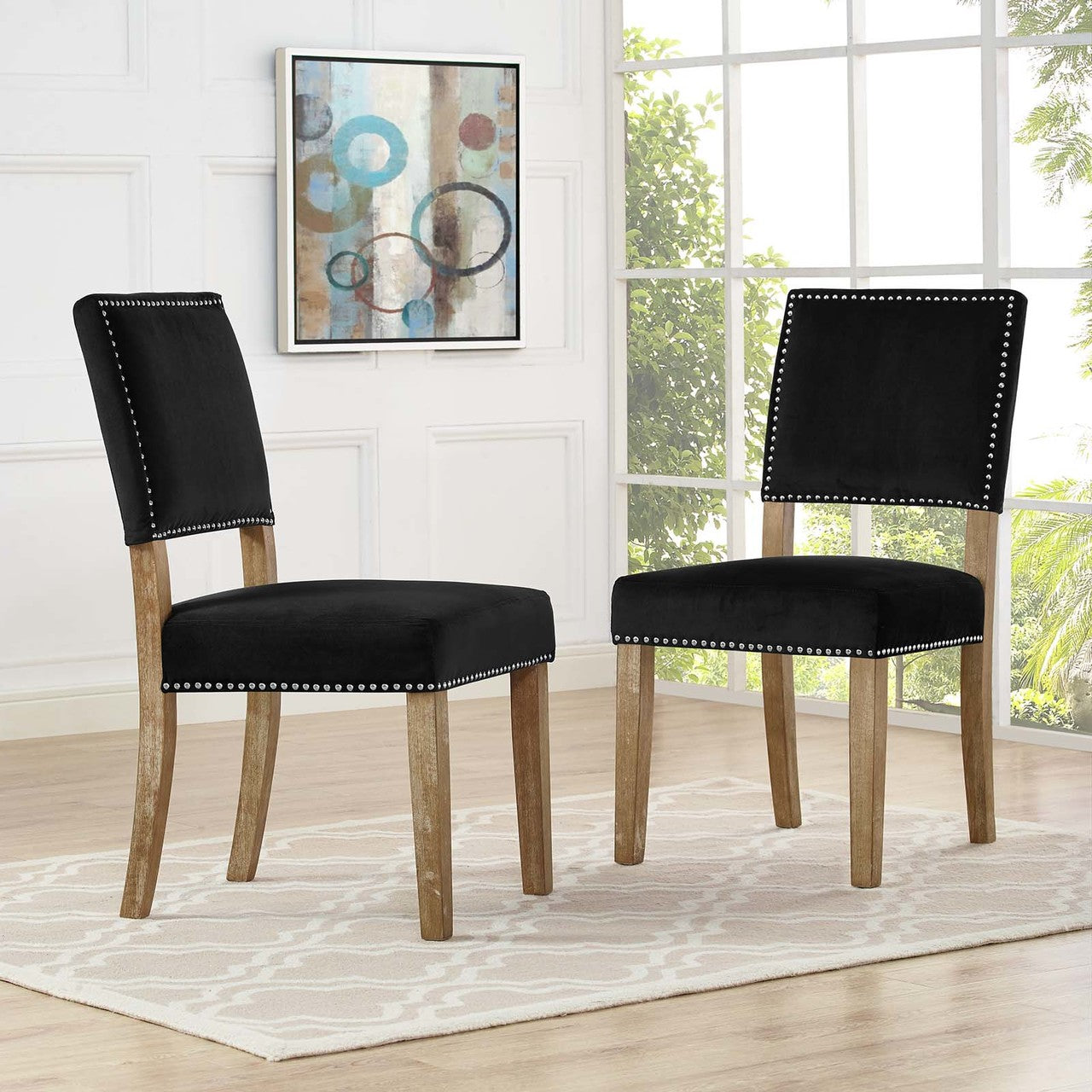 Oblige Dining Chair Wood Set of 2, Velvet Fabric Wood, Black 15439