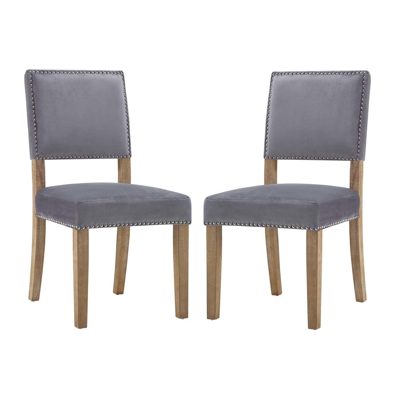 Oblige Dining Chair Wood Set of 2, Velvet Fabric Wood, Grey Gray 15440