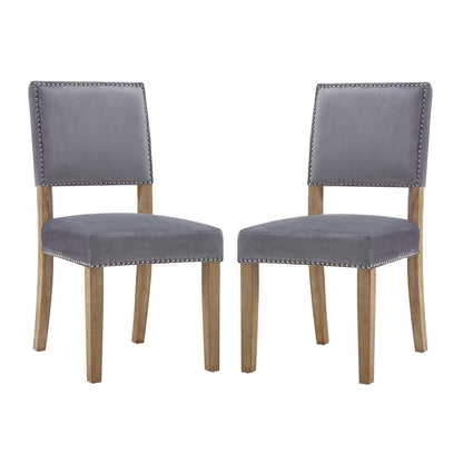 Oblige Dining Chair Wood Set of 2, Velvet Fabric Wood, Grey Gray 15440